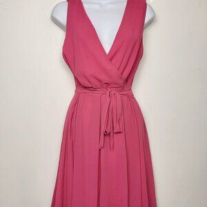 Angel Eye pink sleeveless midi dress with belt tie. Size 6
